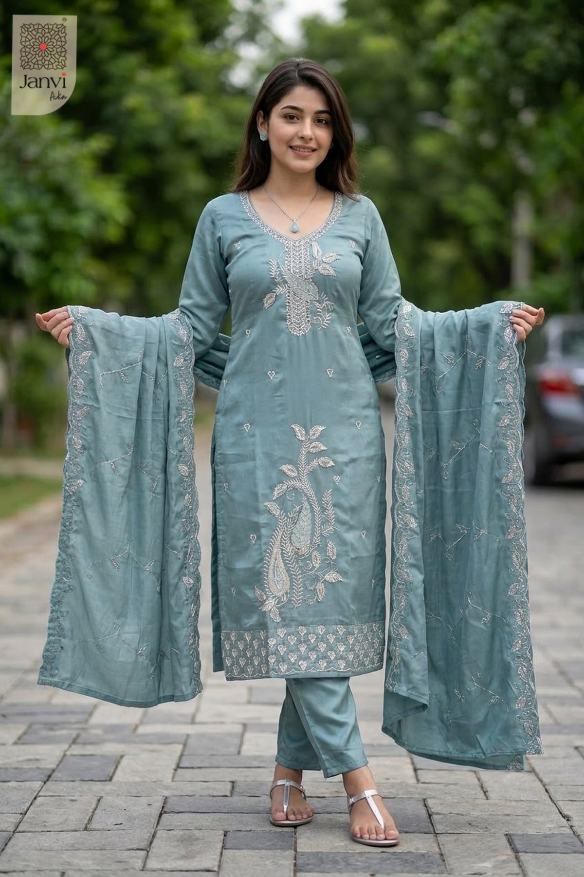 Teal Treasure Embroidered Chudidhar