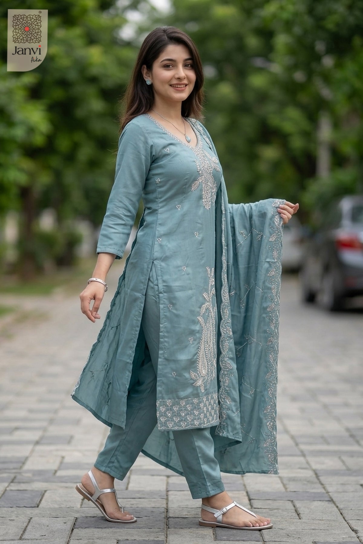 Teal Treasure Embroidered Chudidhar