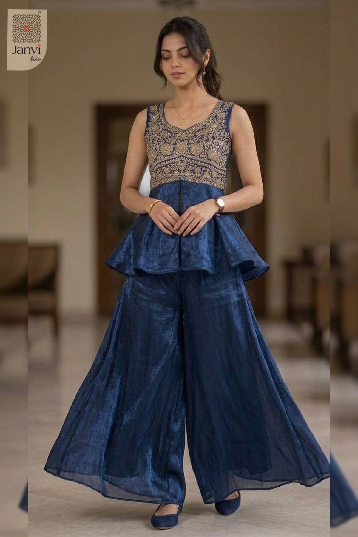 Velora Blue Sharara Set