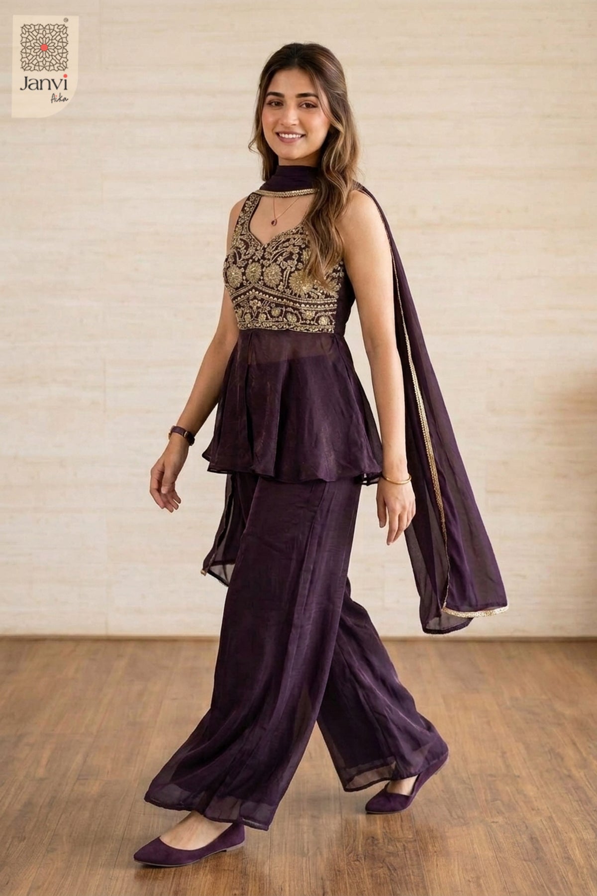 Velvet Plum Sharara Set