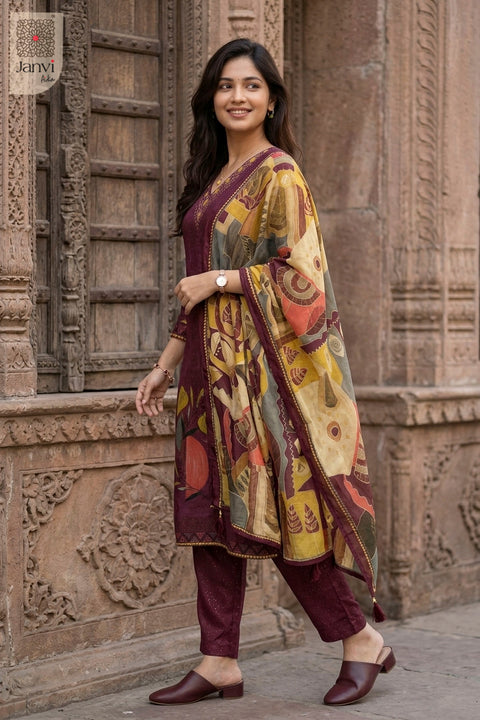 Vintage Berry Chudidhar Set