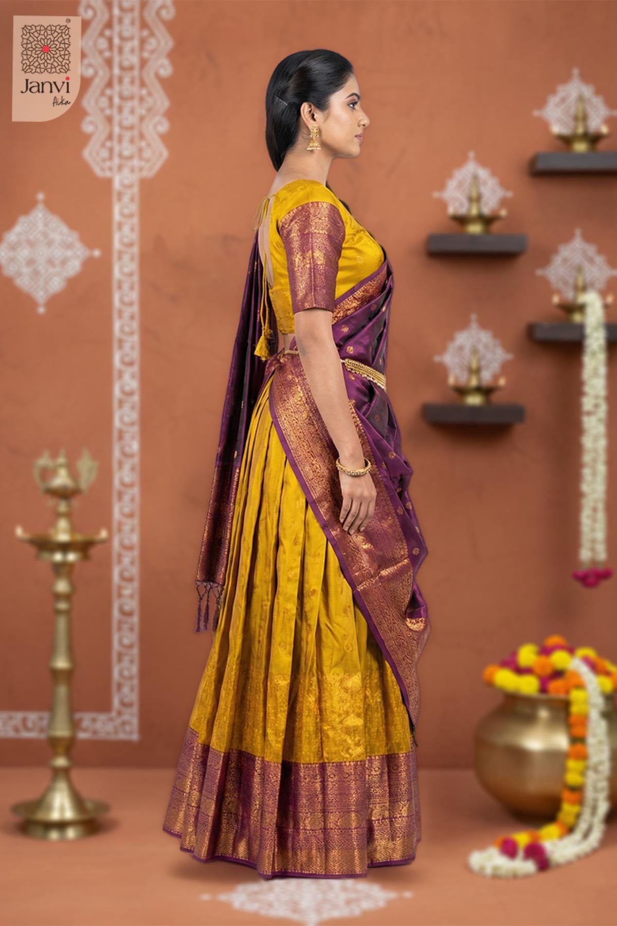 Vaidehi Maroon Heritage Half Saree Lehenga Set