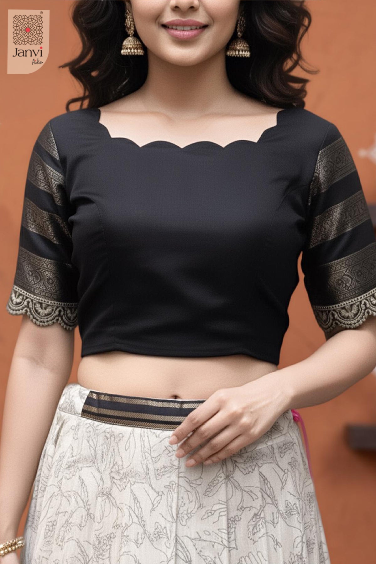 Vedika Classic Black Border Half Saree Lehenga Set