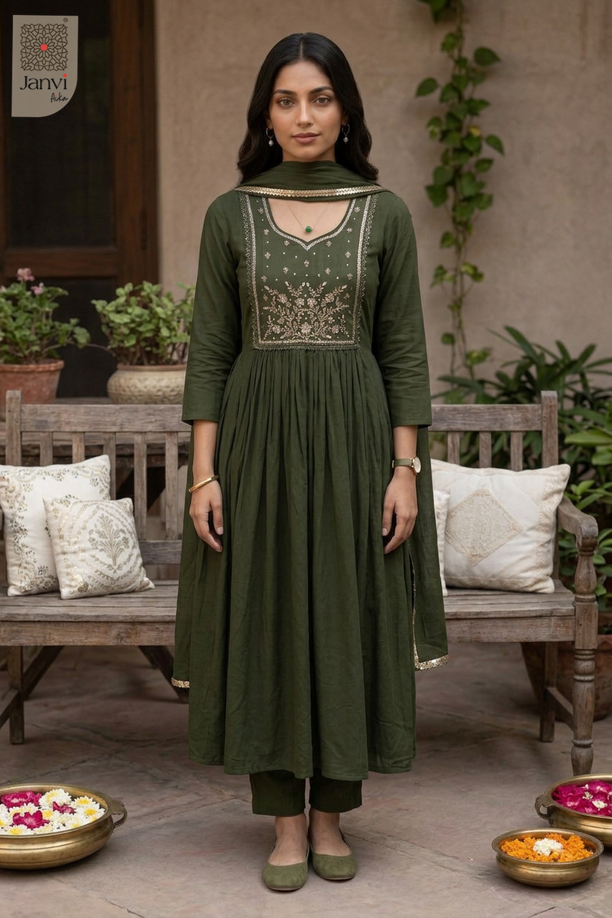 Verdure Floral Yoke U Neck Anarkali