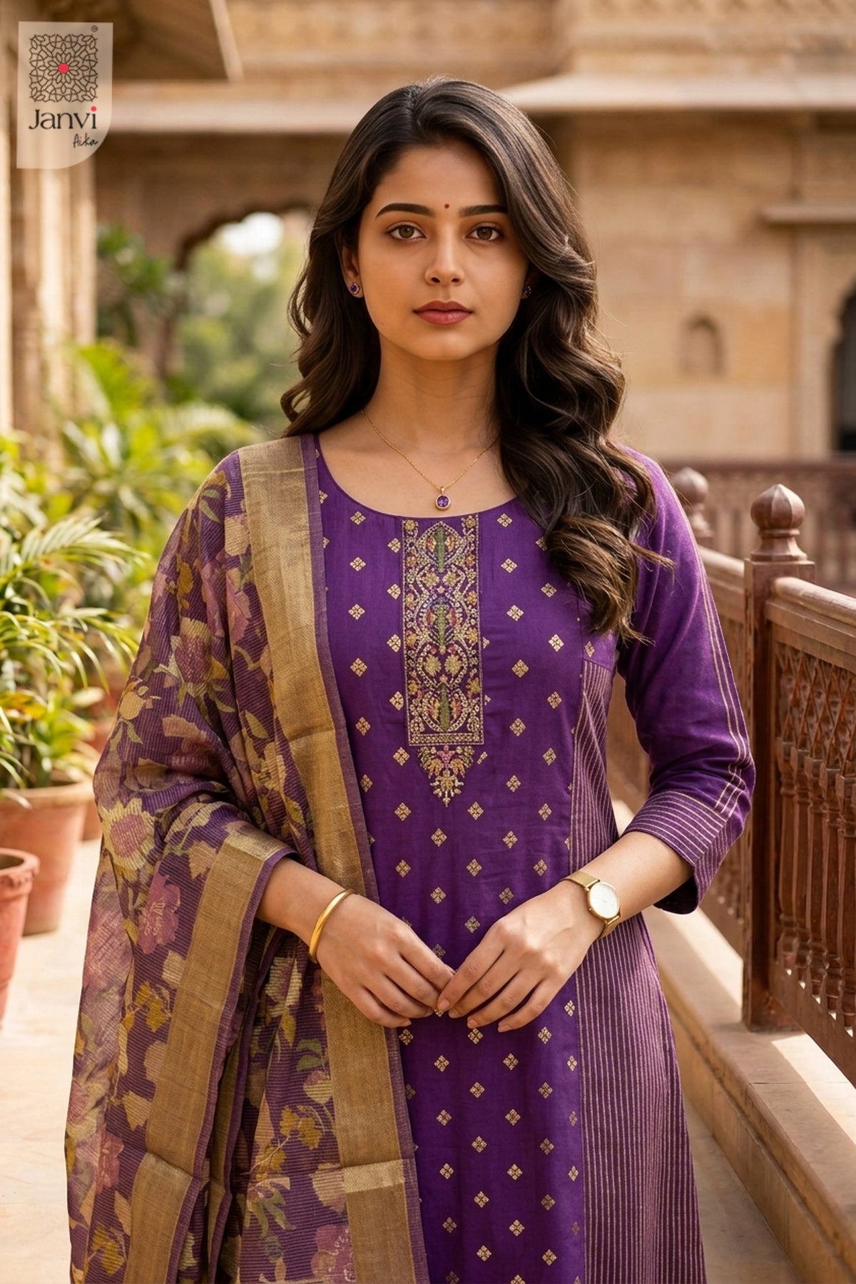 Zari Violet Anarkali Dress