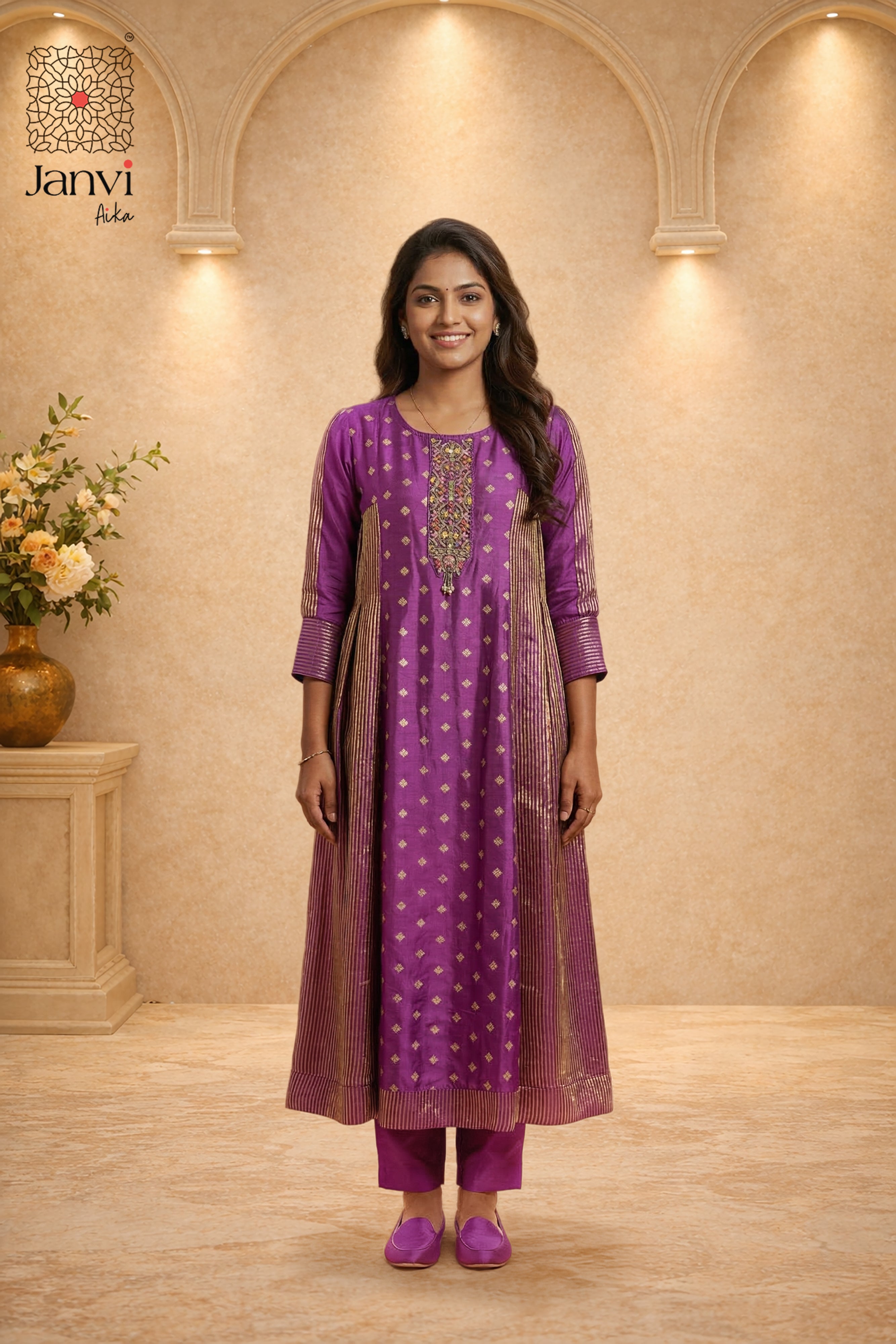 Zari Violet Anarkali Dress