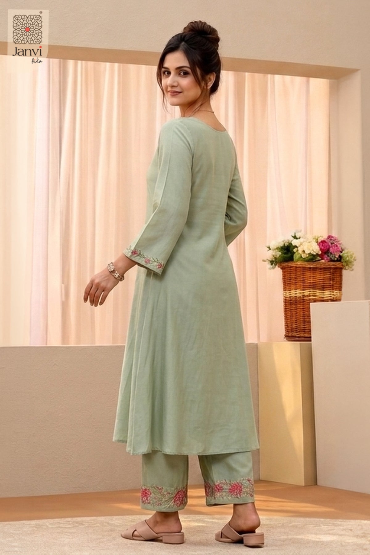 Mint Blossom Embroidered Set