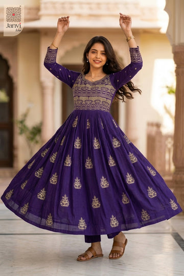 Close-up of bodice and embroidery of Ameera Purple Royale for designer dress for women party wear.