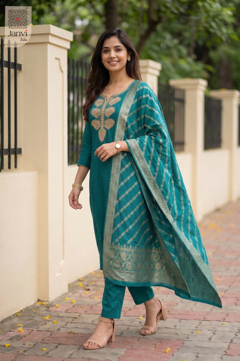 Aqua Leaf Chudidhar Set