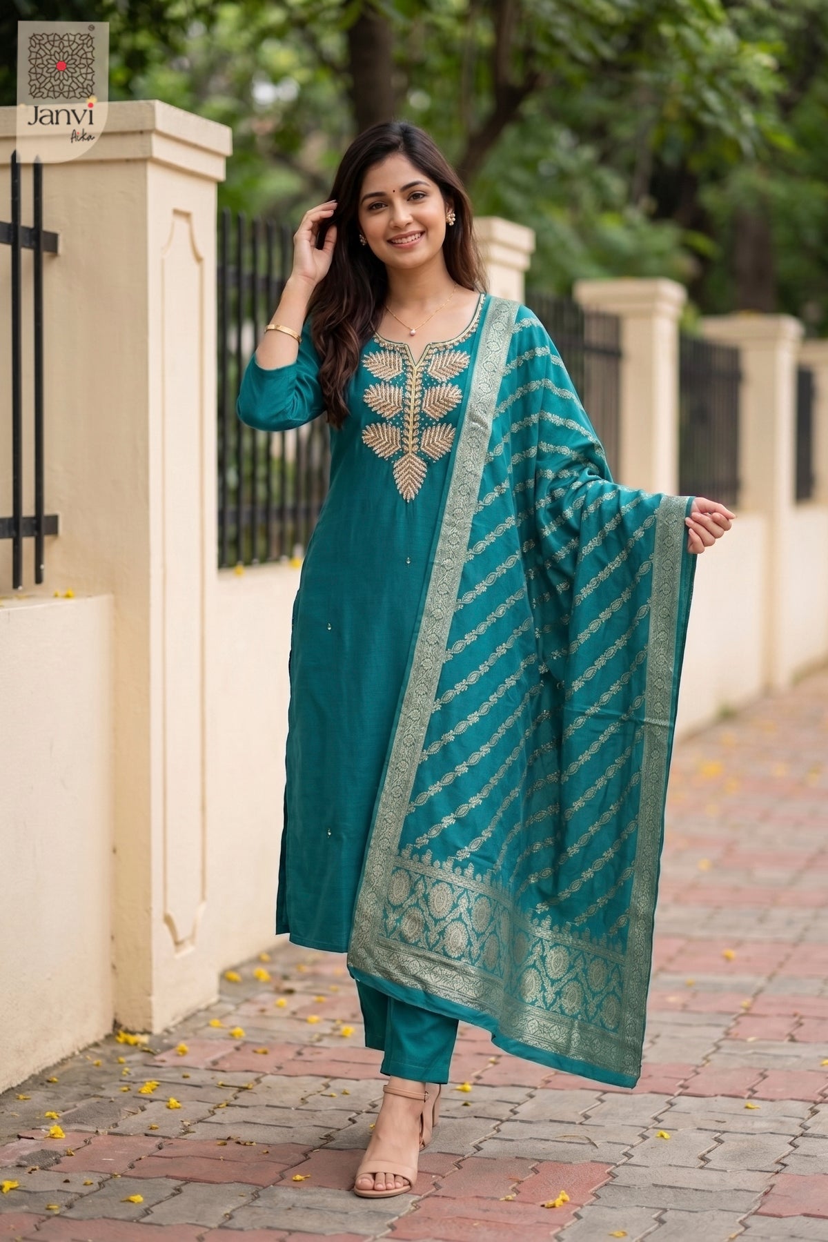 Aqua Leaf Chudidhar Set
