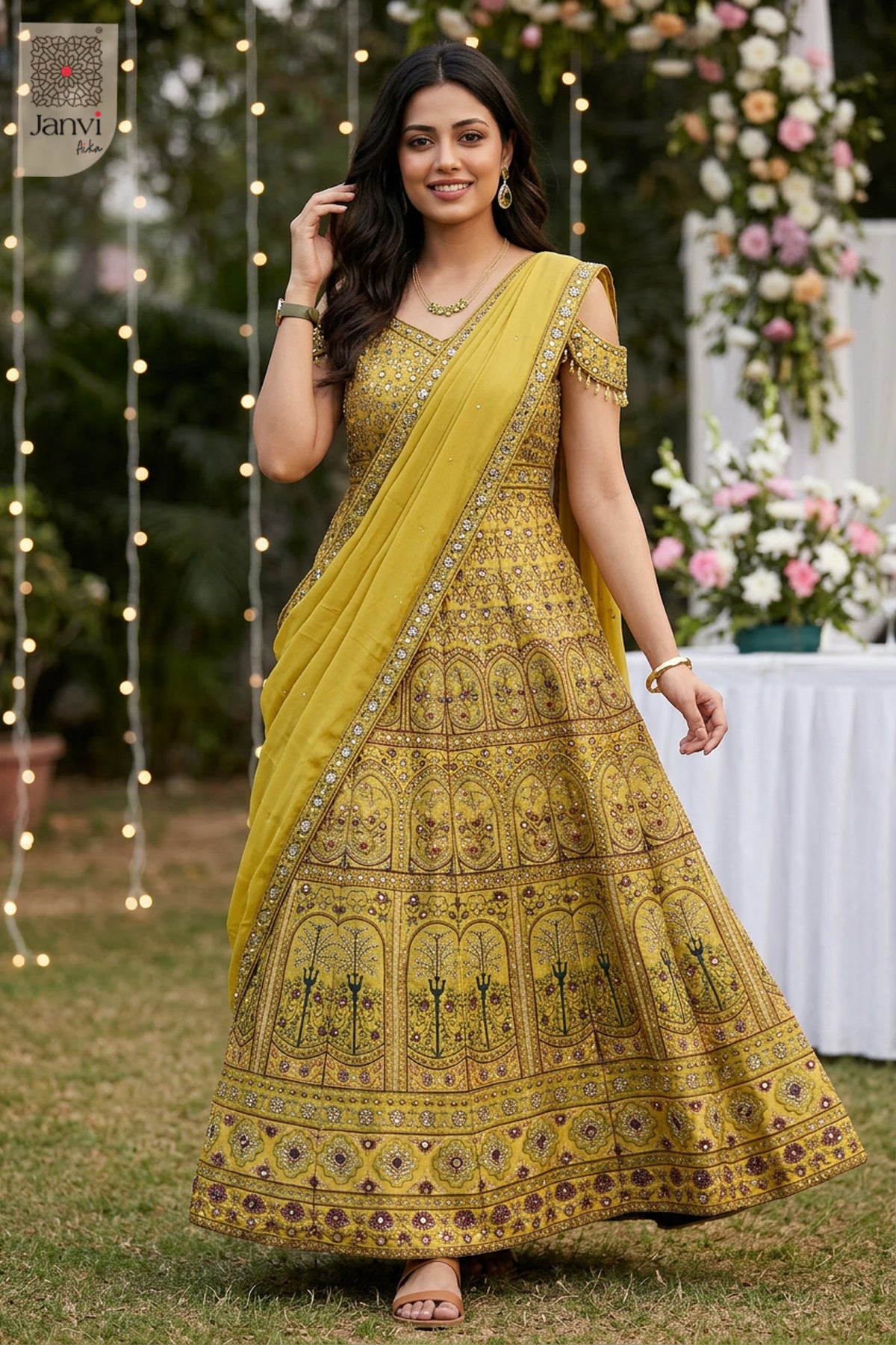 Aurelia Mustard Long Gown