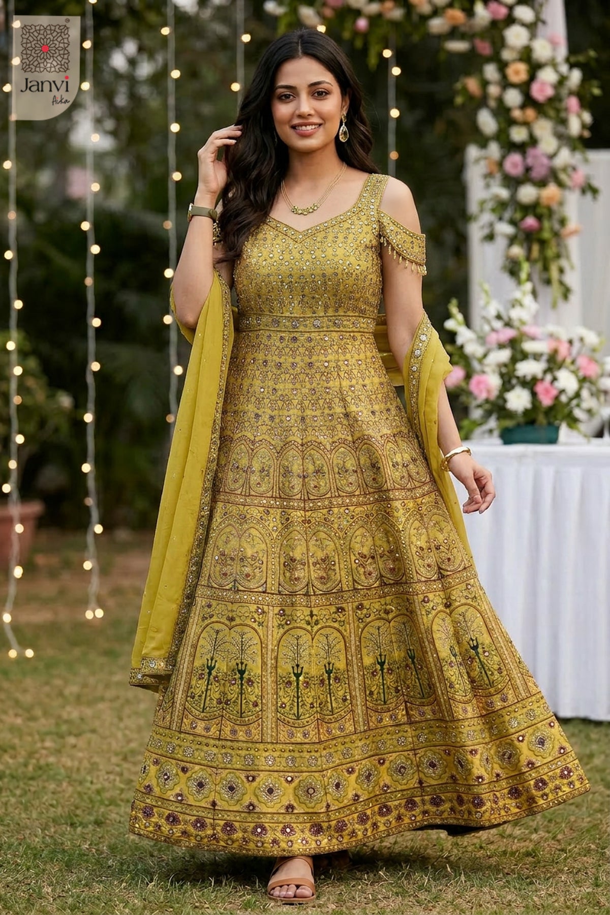 Aurelia Mustard Long Gown