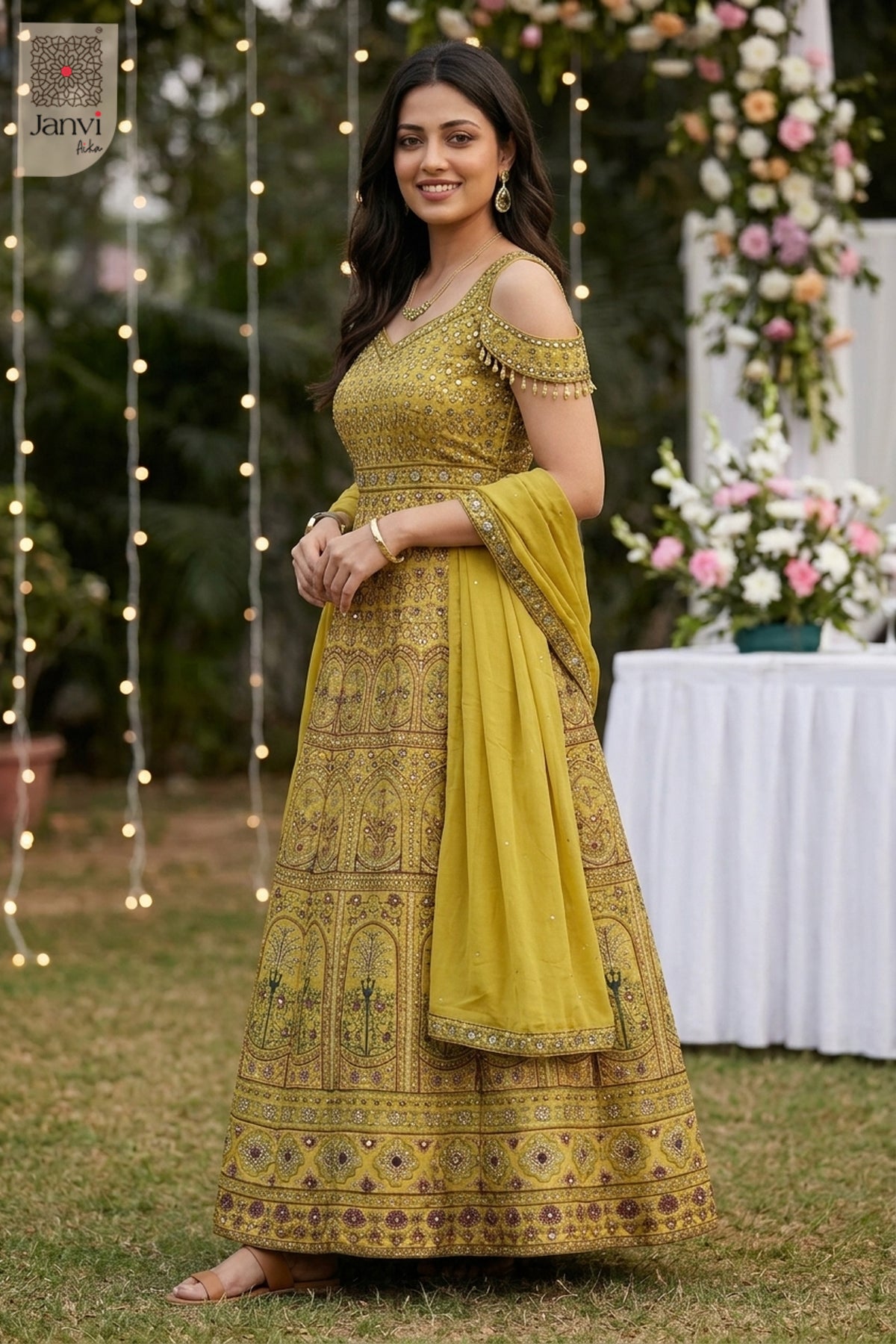 Aurelia Mustard Long Gown