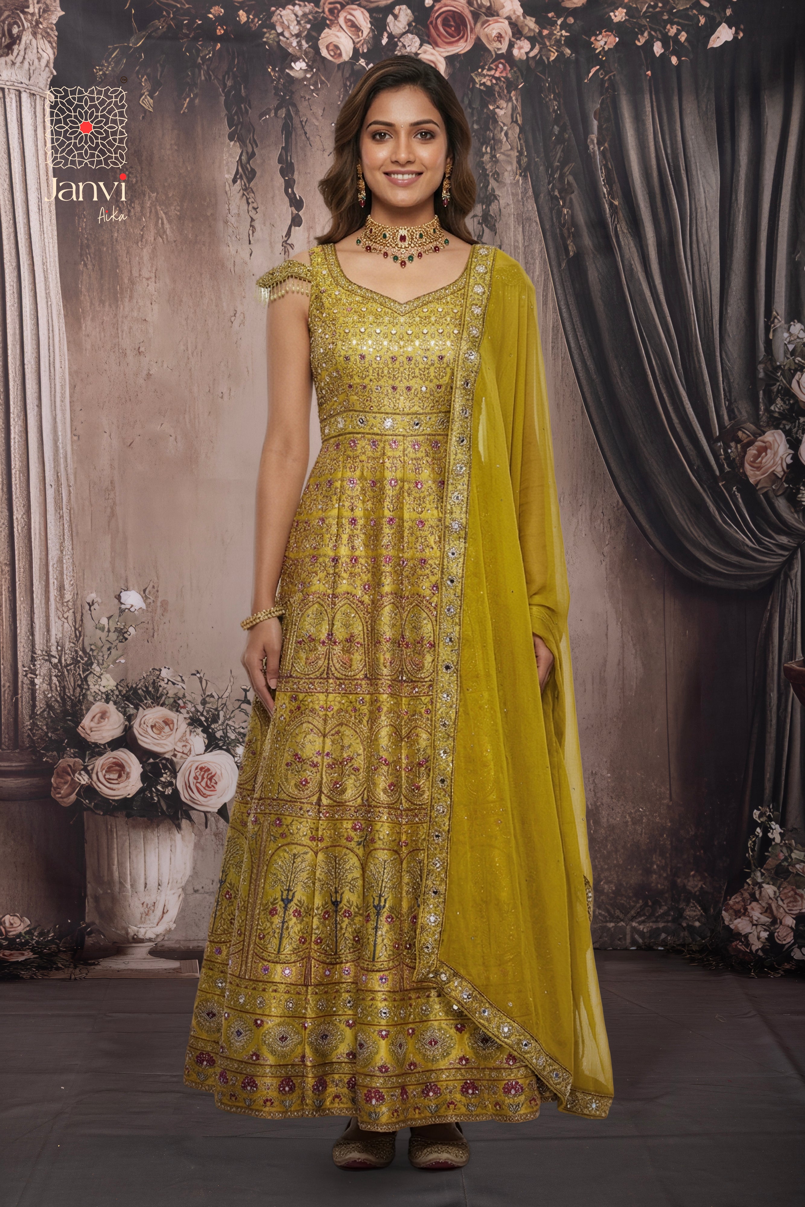 Aurelia Mustard Long Gown