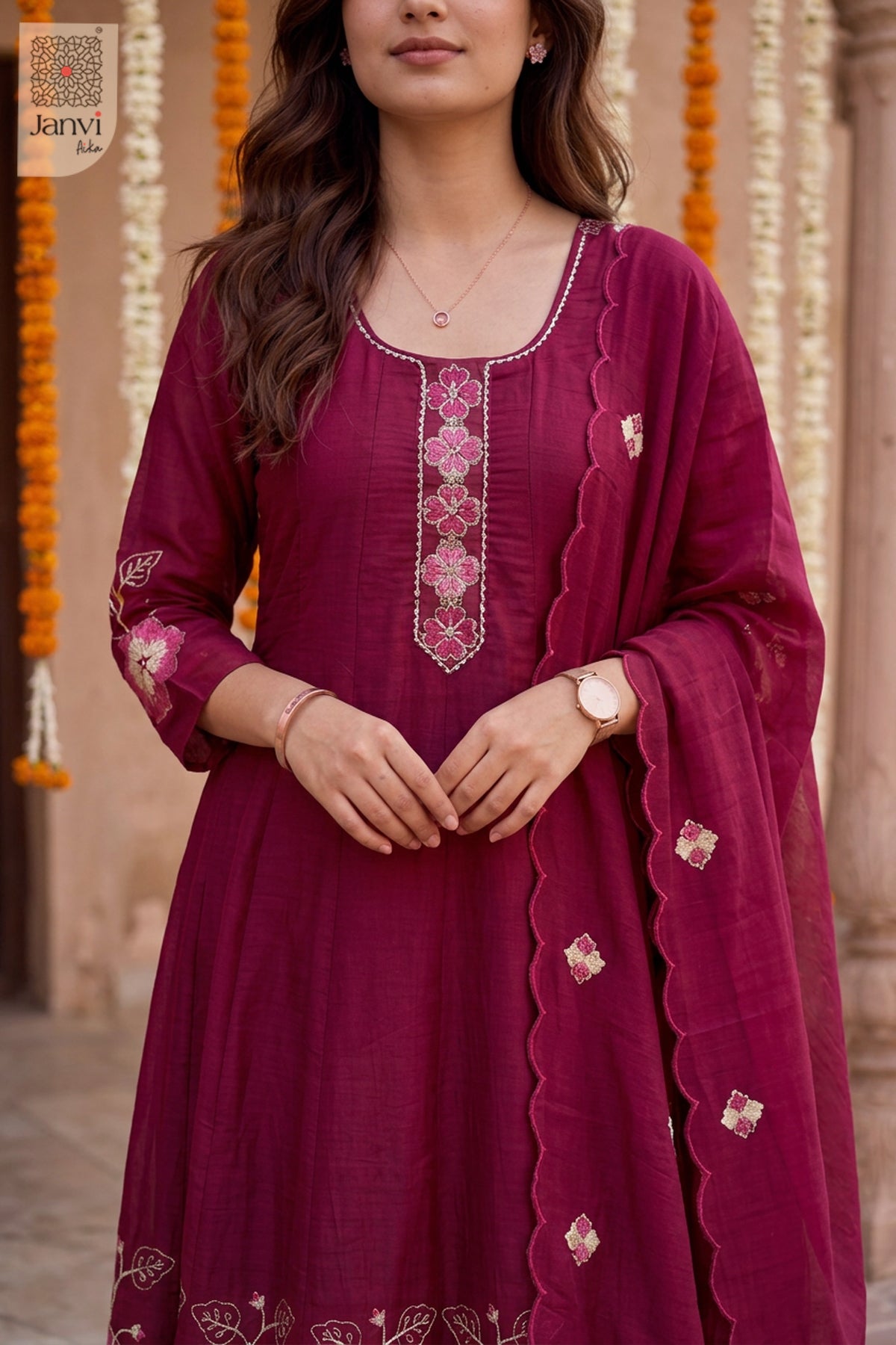 Amaranth Bloomtrail Placket Round Neck