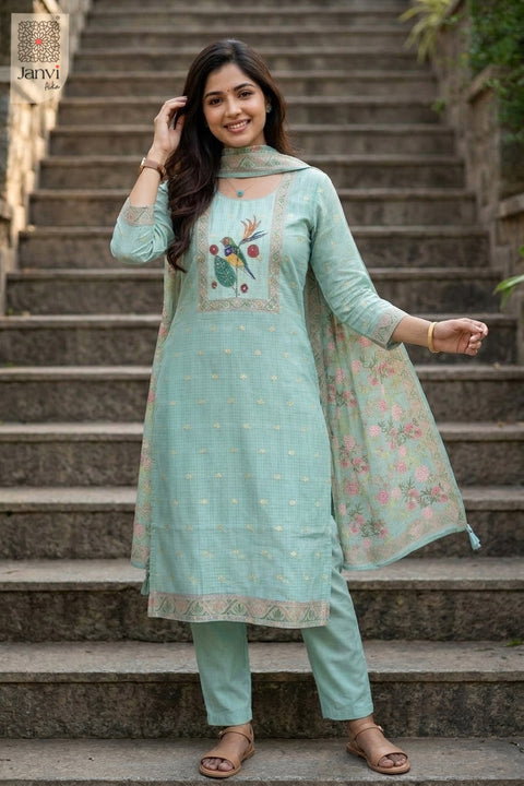 Aqua Royal Aviary Embroidered Kurta