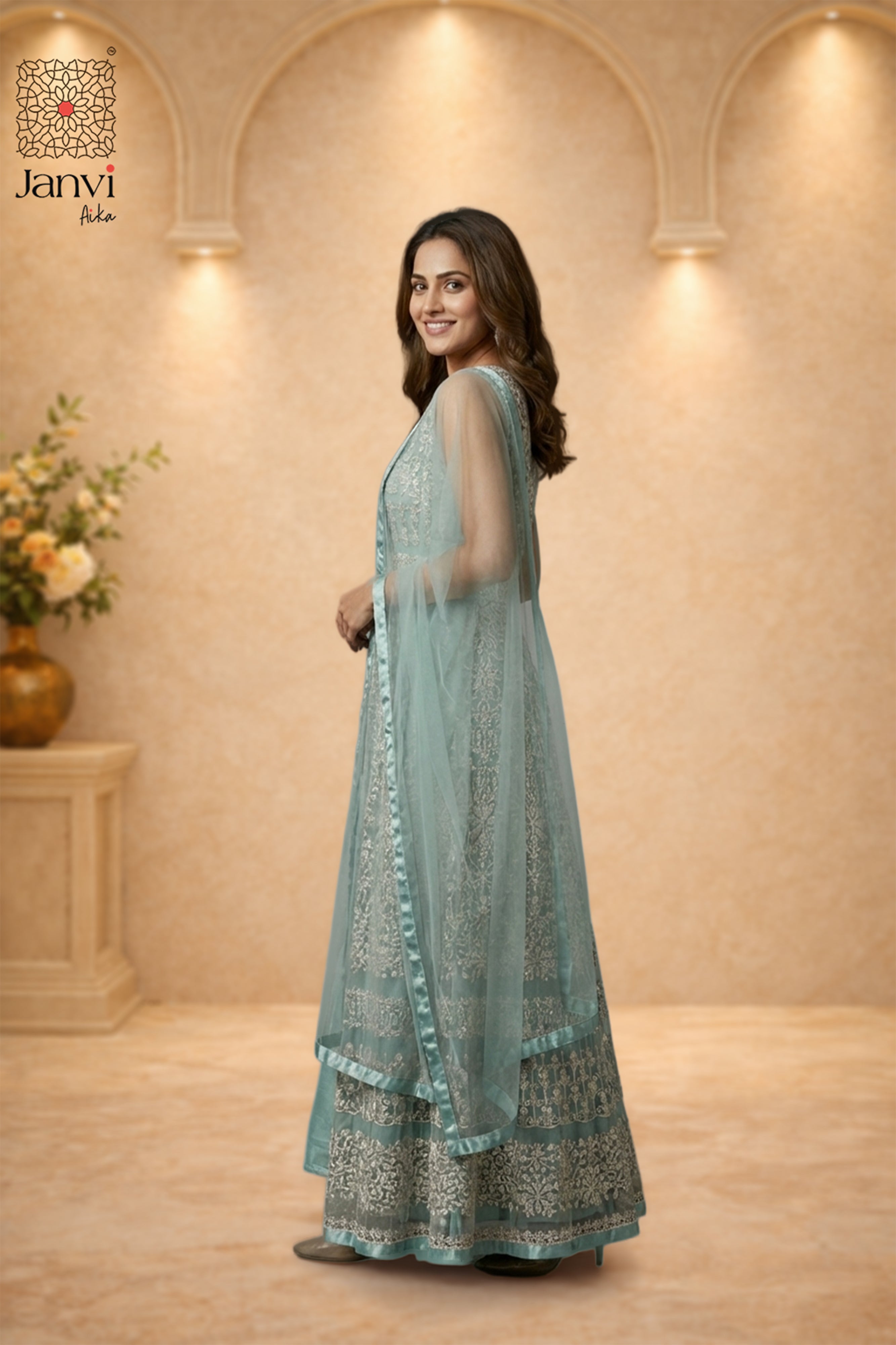 Aquila Seafoam Heirloom Anarkali Dress