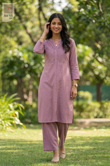 Full front pose of Beauty Mridula in dark pink from the 2 piece outfits for ladies collection.