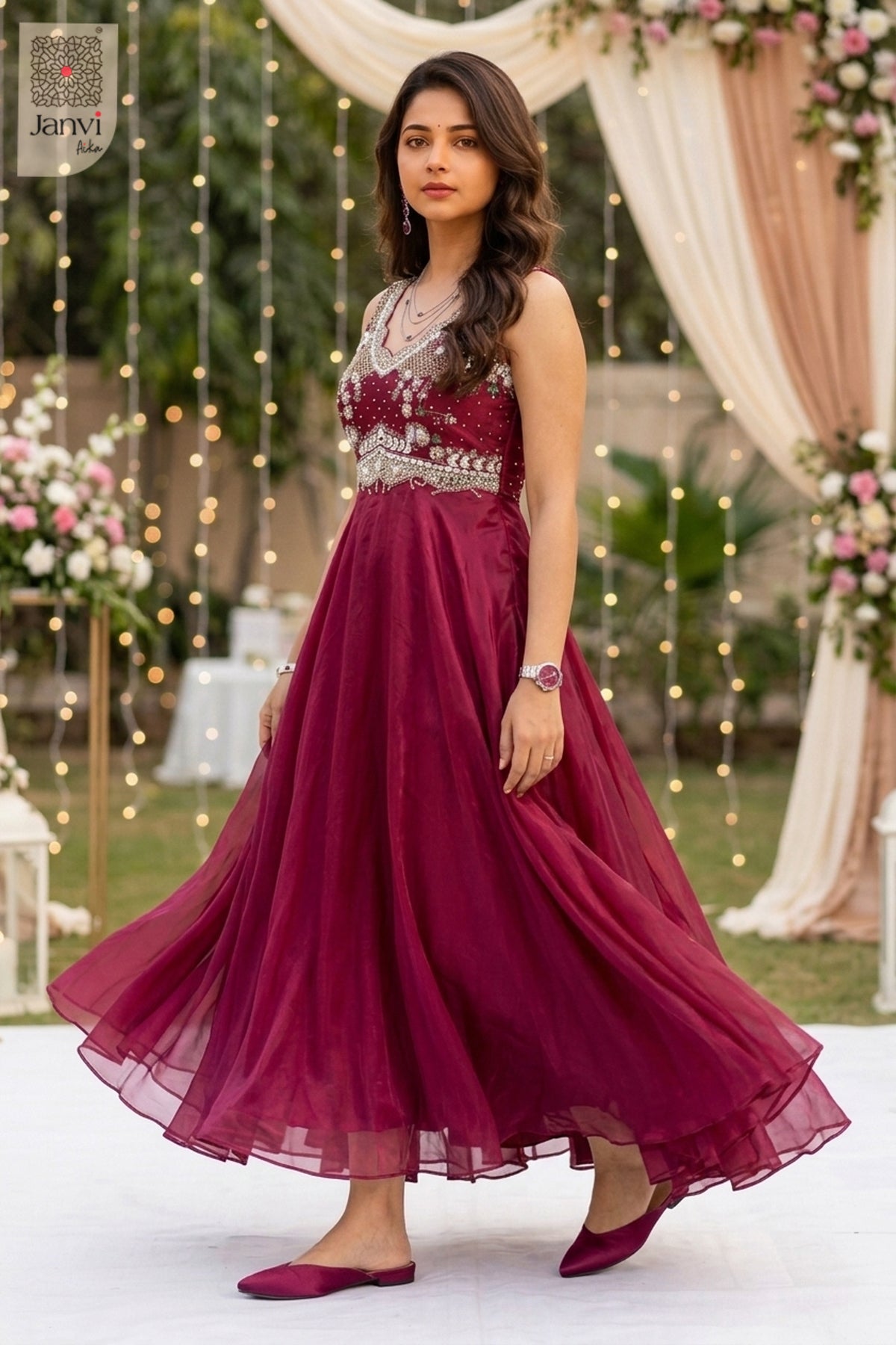 Berry Bloom Anarkali Dress