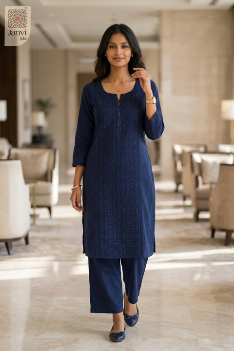 Full front view of Blue Majesty in royal blue cotton from the 2 piece outfits for ladies range.