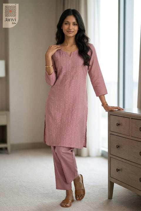Walking pose of Blush Harmony in light pink from the 2 piece outfits for ladies collection.