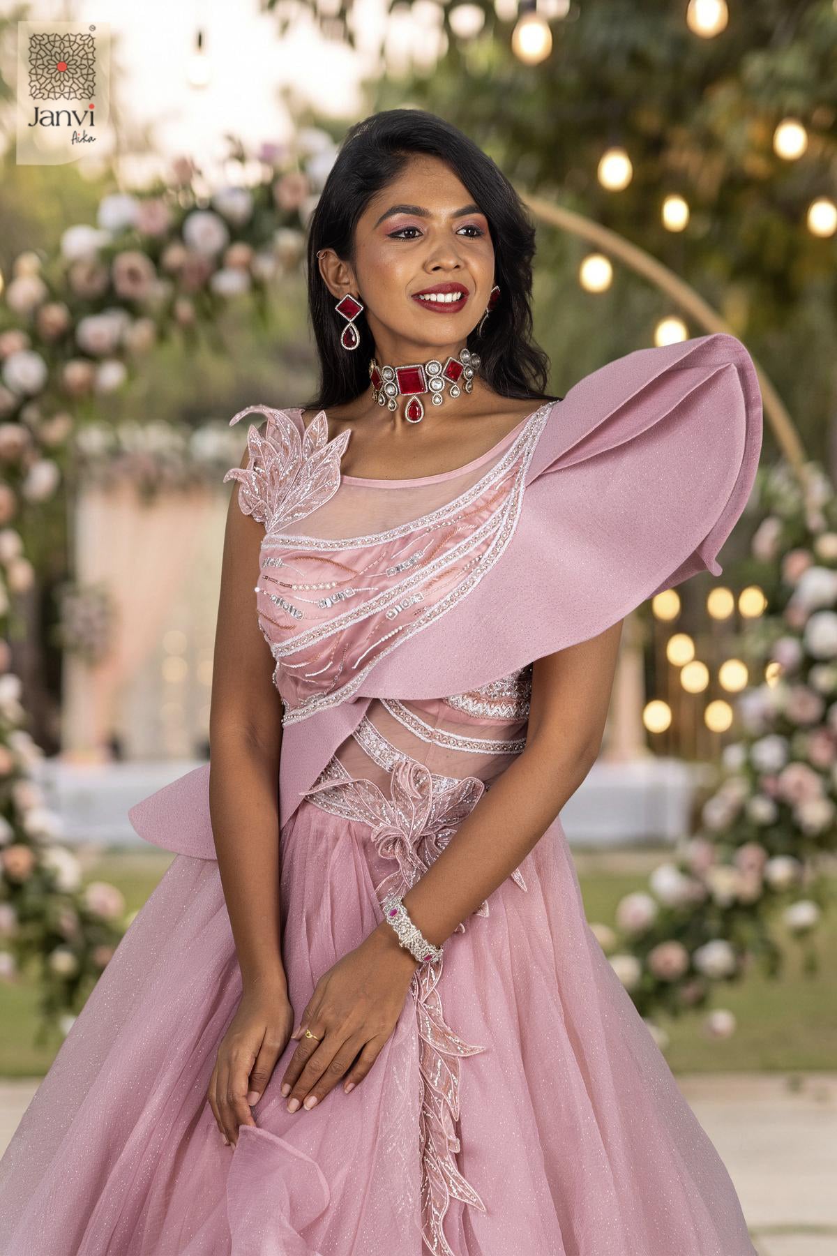 This mesmerizing close up highlights luxurious party outfits for ladies with rich embroidery.