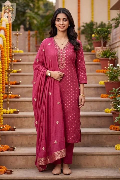Berry Paradox Gold Butti Straight Kurta