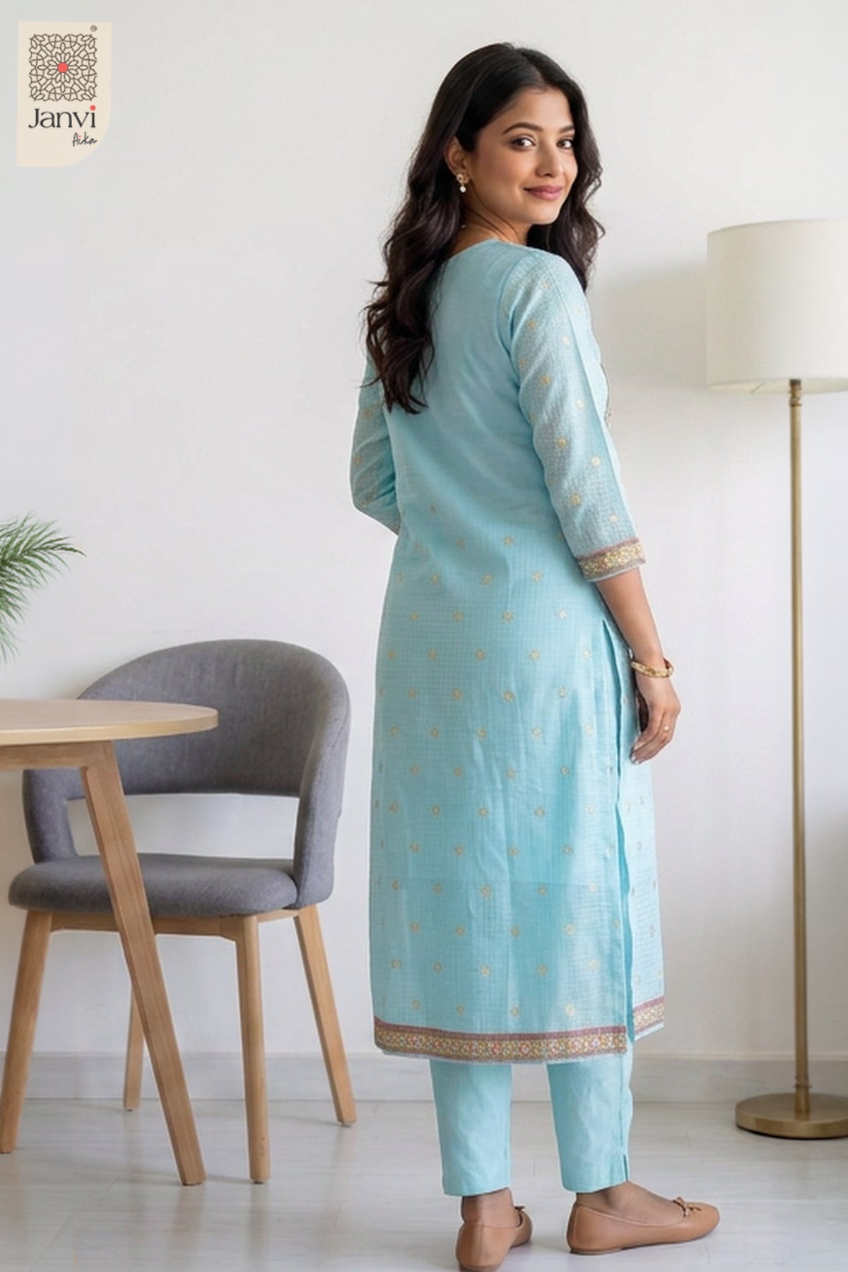 Blue Blossom Elephant Embroidered Kurta