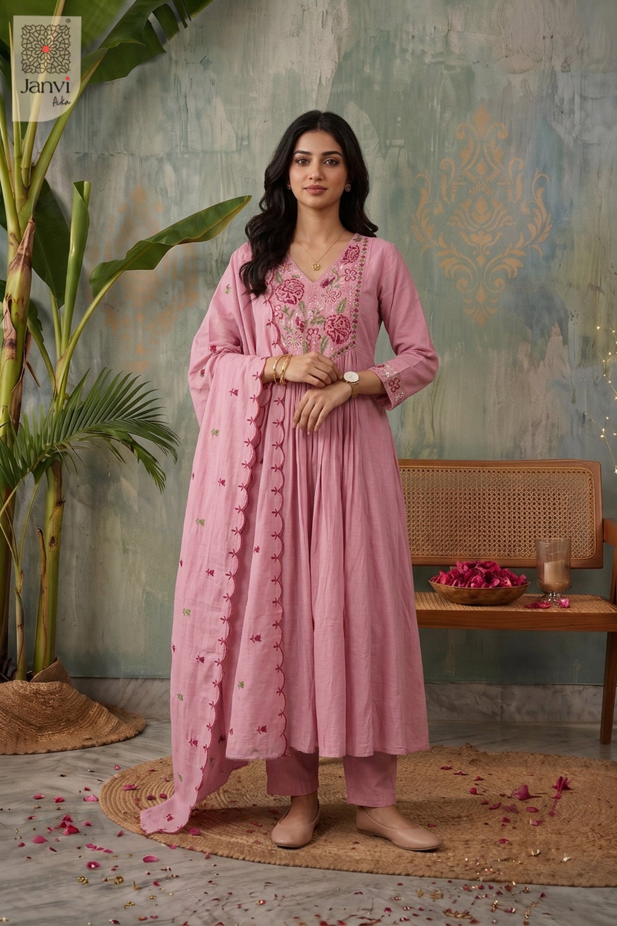 Blush Petal Rosette Reverie Anarkali