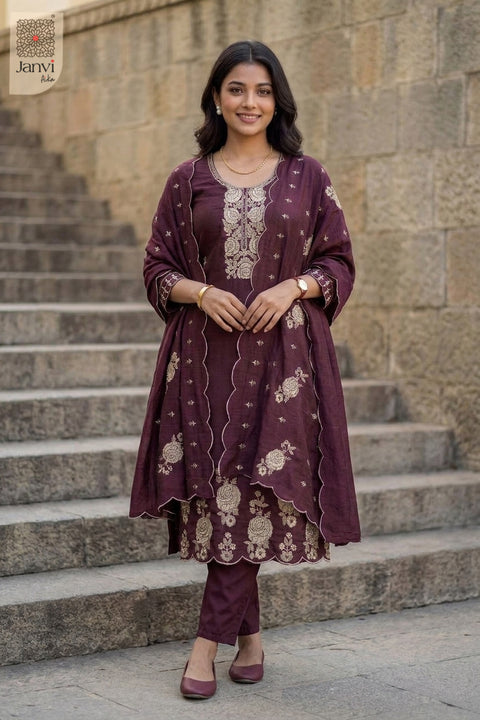 Burgundy Rose Imperial Embroidered Kurta