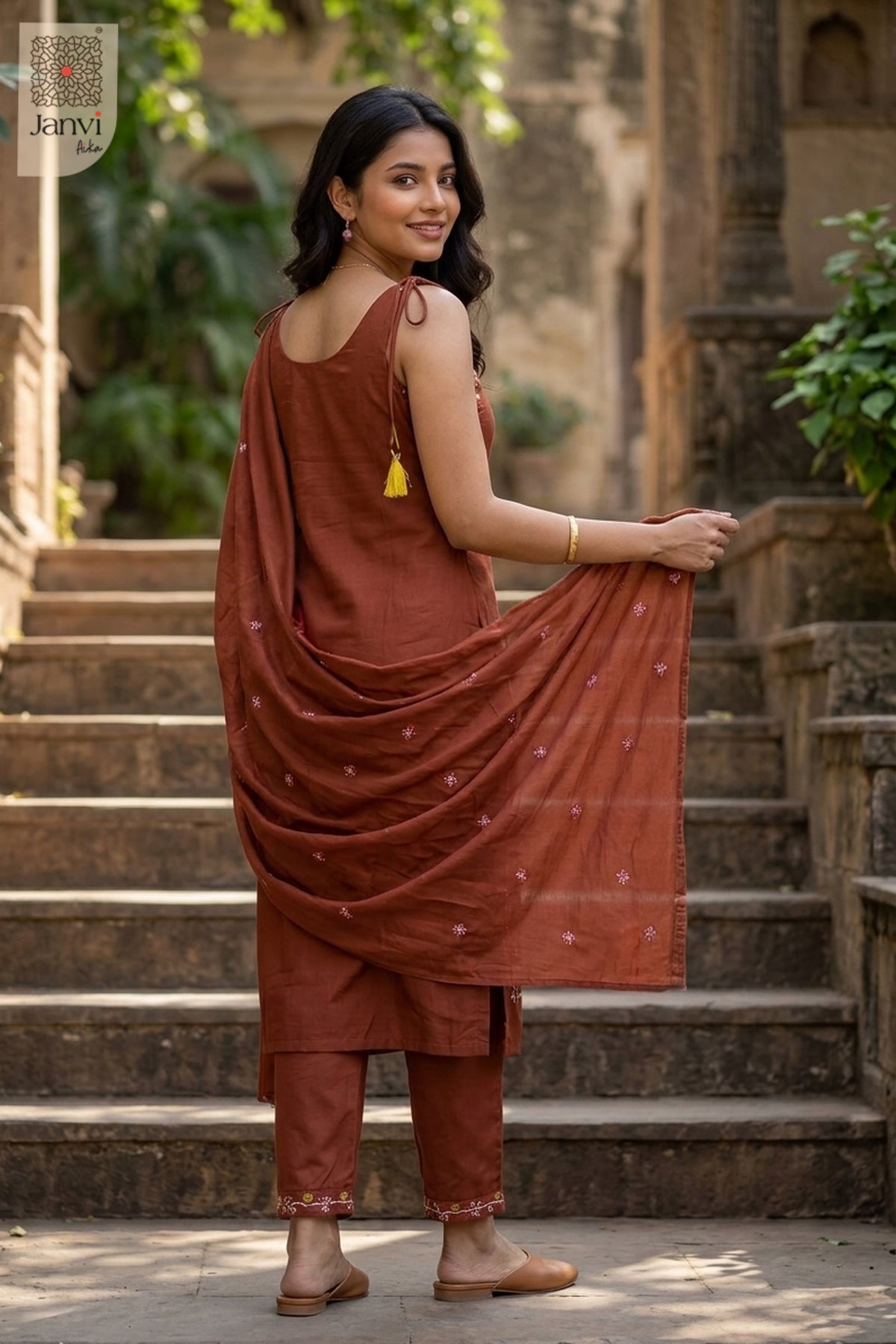 Burnt Sienna Wildflower Embroidered Kurta