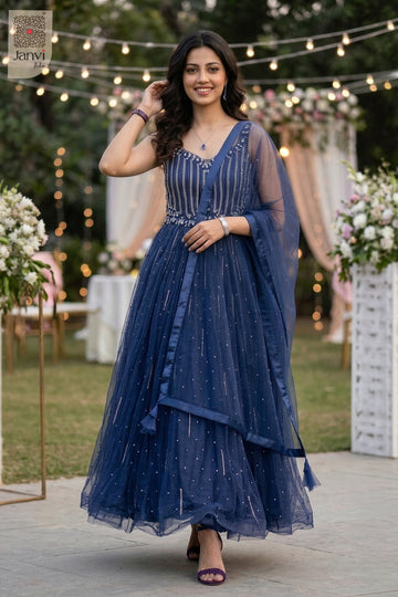 Unveil mesmerizing beauty in this front full view from an exclusive near dress shop.