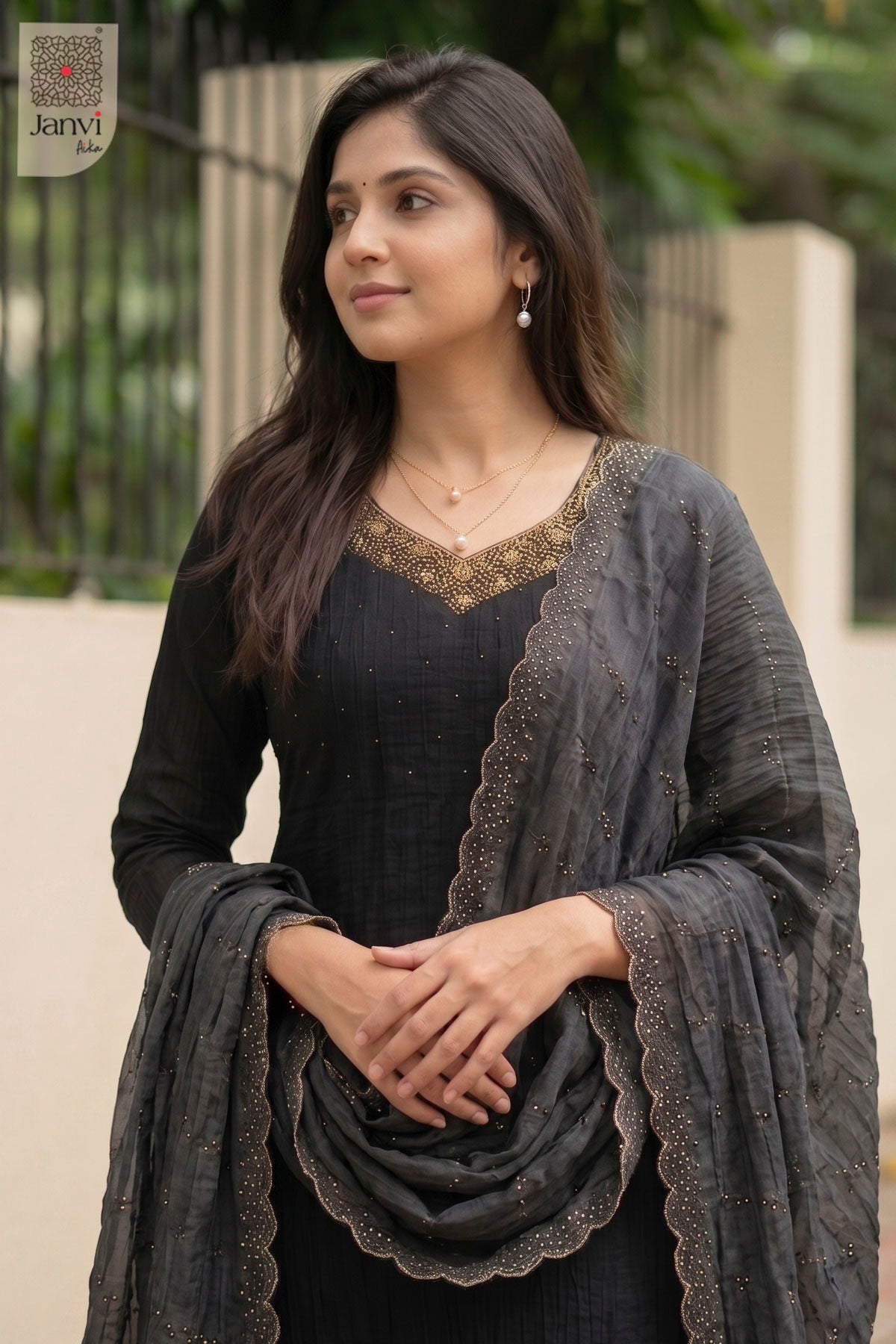 Charcoal Zari Grace Chudidhar Set