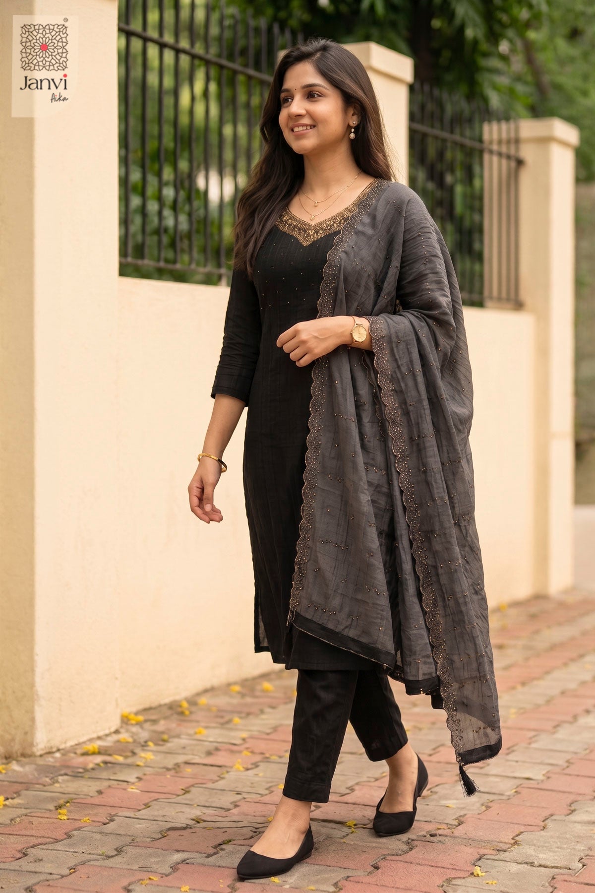 Charcoal Zari Grace Chudidhar Set