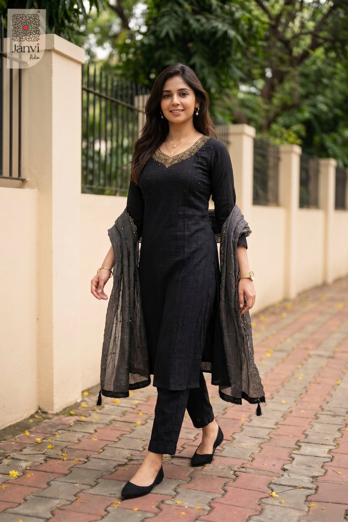 Charcoal Zari Grace Chudidhar Set