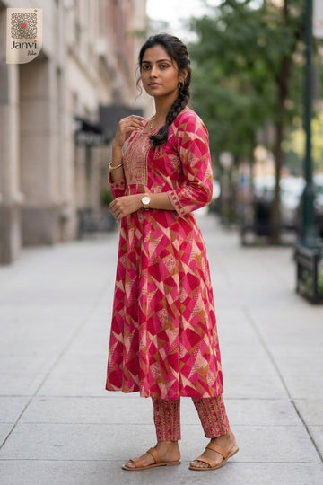 Side profile view of Cherry Chevron showcasing design for designer indian wedding dresses.
