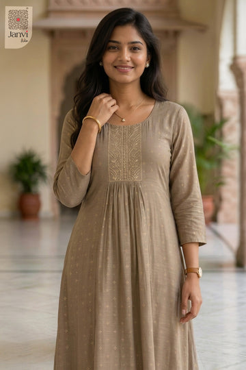 Stunning rayon and cotton beautiful dinner wear for ladies with an exquisite Front angled view.