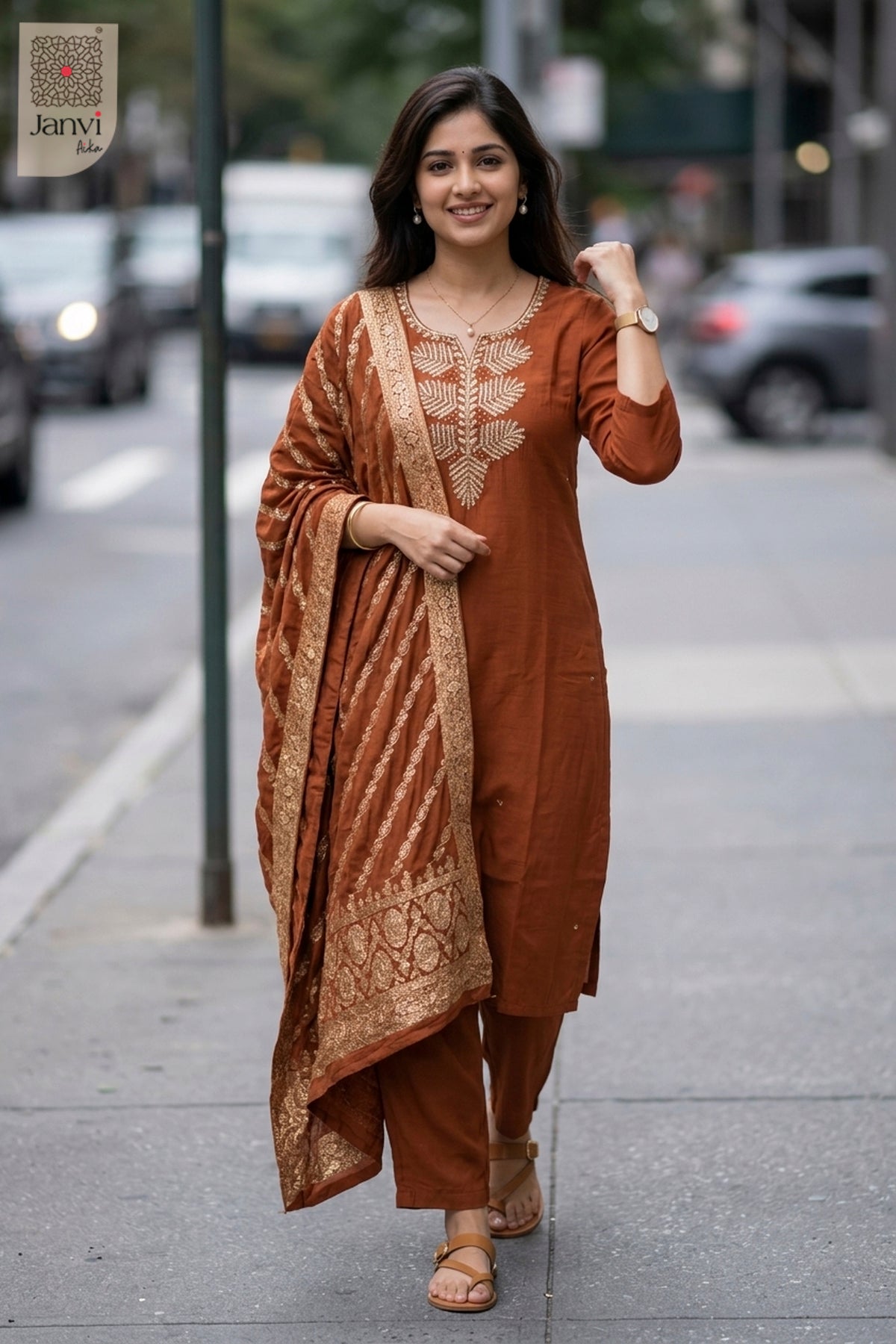 Copper Leaf Chudidhar Set
