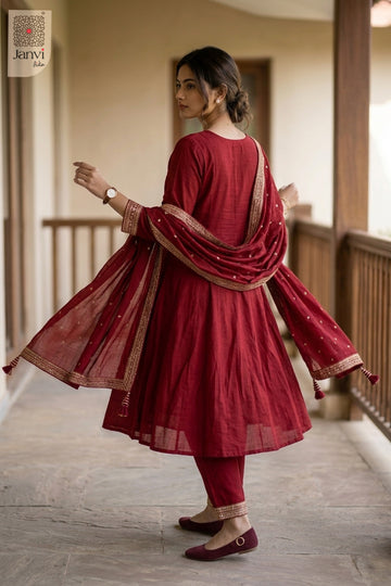 Close-up of bodice and embroidery of Crimson Naaz for readymade party wear suits online.