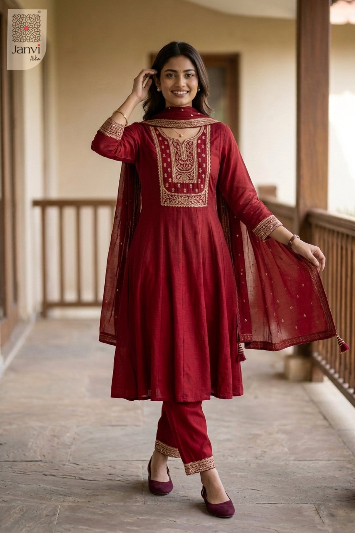Front full view of Crimson Naaz showcasing style for christmas party dresses for women.