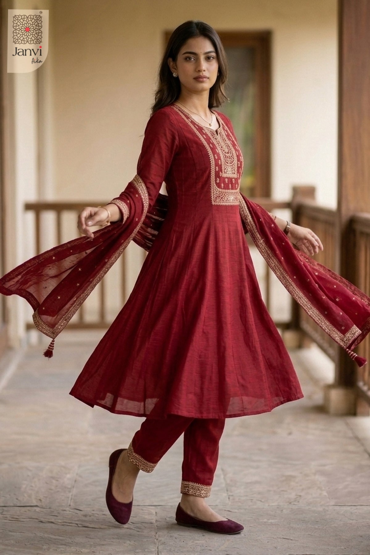 Side profile view of Crimson Naaz showcasing design for best online boutiques for dresses.