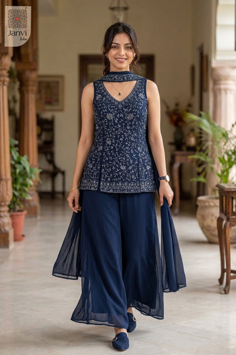 Celestial Navy Sharara Set