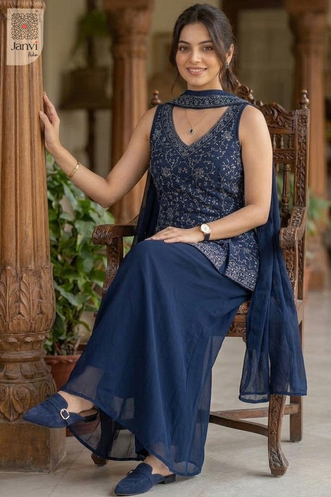 Celestial Navy Sharara Set