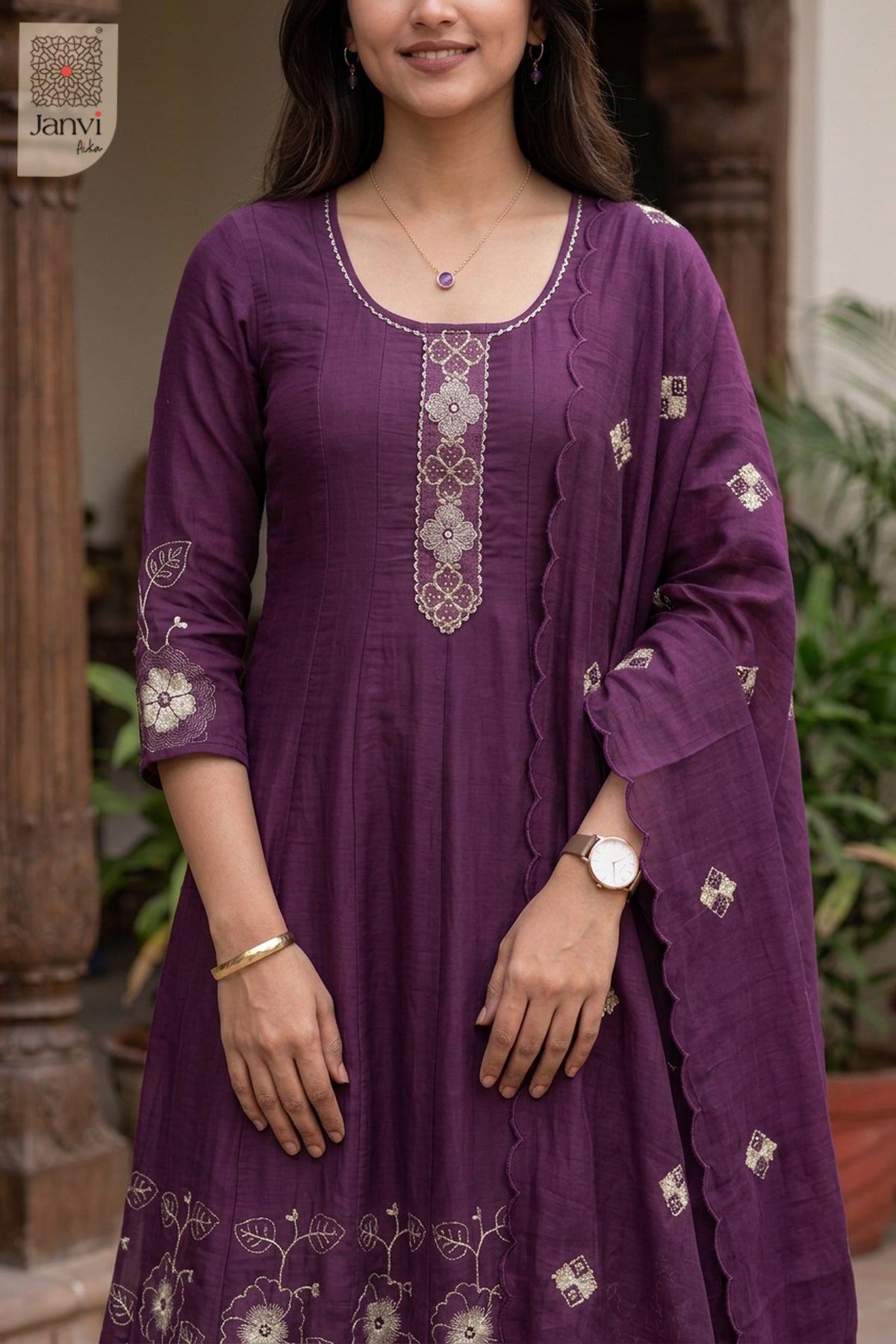 Cerise Bloomtrail Placket Round Neck