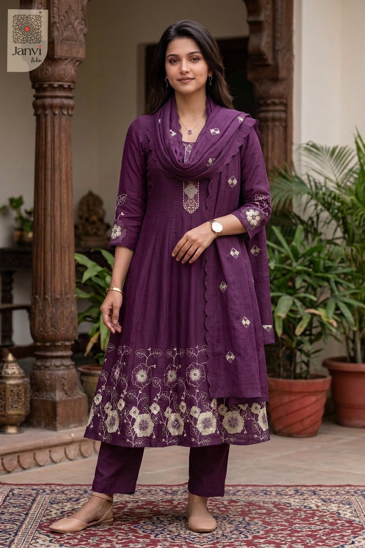 Cerise Bloomtrail Placket Round Neck