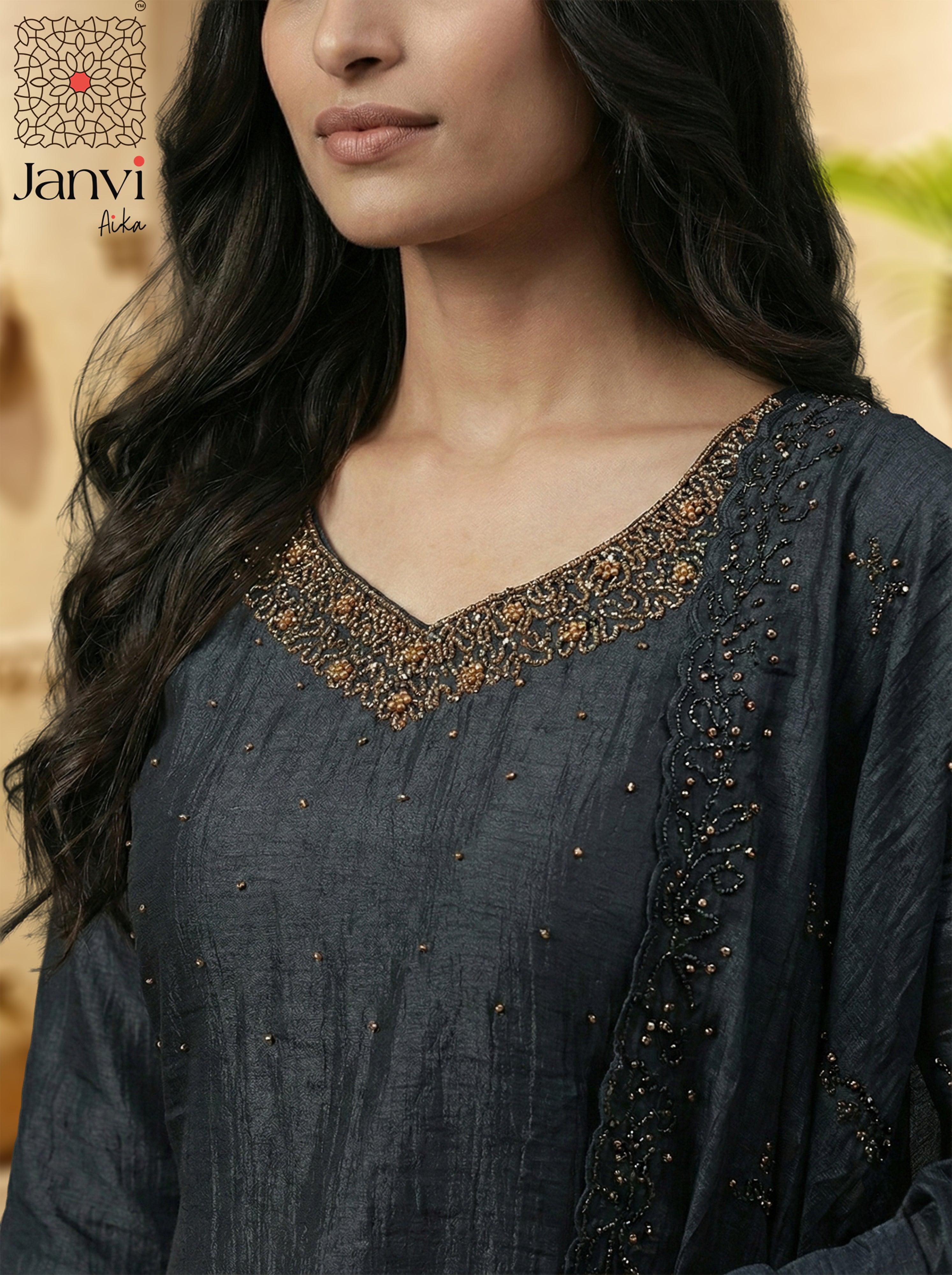 Charcoal Zari Grace Chudidhar Set