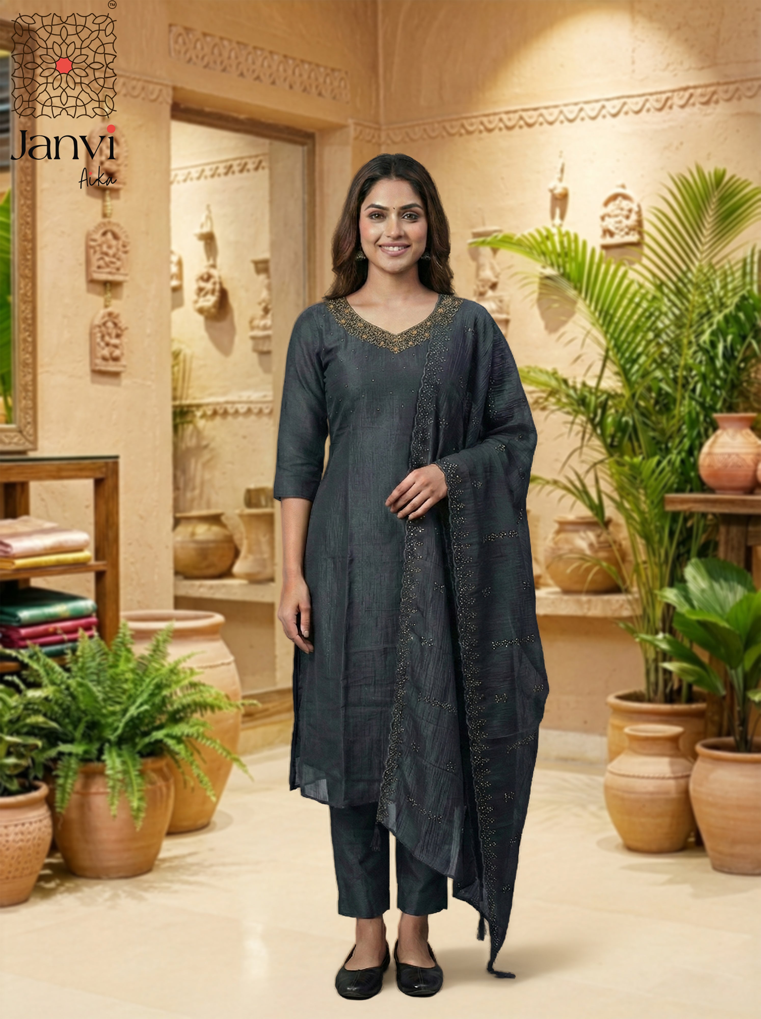 Charcoal Zari Grace Chudidhar Set