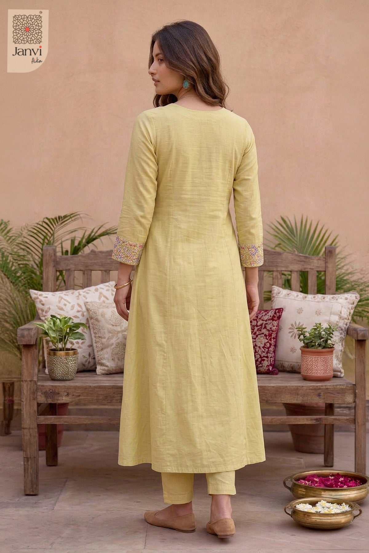 Chartreuse Gardenframe Embroidered Round Neck