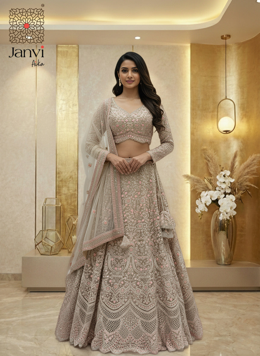 Cream & Ivory Resham Work Lehenga Set