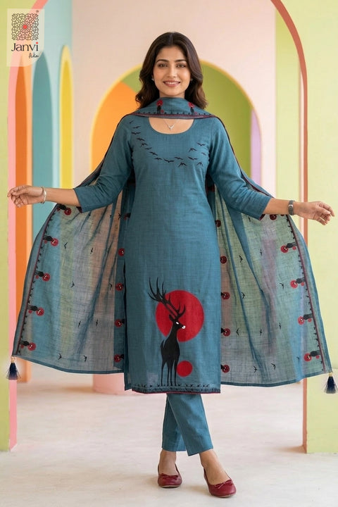 Crimson Eclipse Deer Motif Kurta